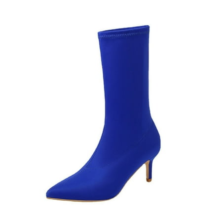 

KBKYBUYZ Women s Shoes British Style Fashionable Smooth Flock Pointed Candy Color Fine Heels Boots