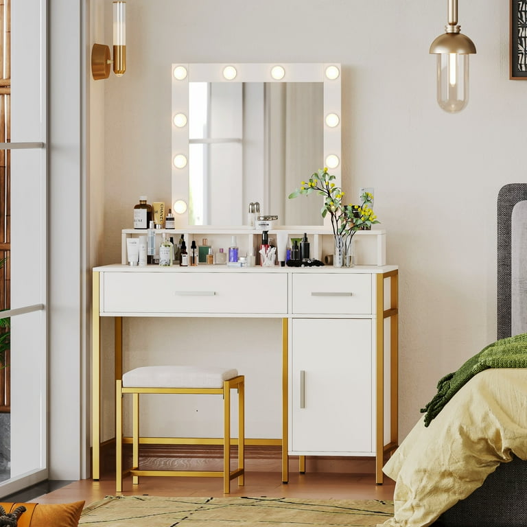Reettic Vanity Table Set with Lighted Mirror Makeup Vanity Desk