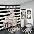 thumbnail image 3 of Fashion Perfume Shower Curtain Set Pink Rose Flower Modern Woman Girl Home Bathroom r Non Slip Rug Bath Mat Toilet Lid Cover, 3 of 7