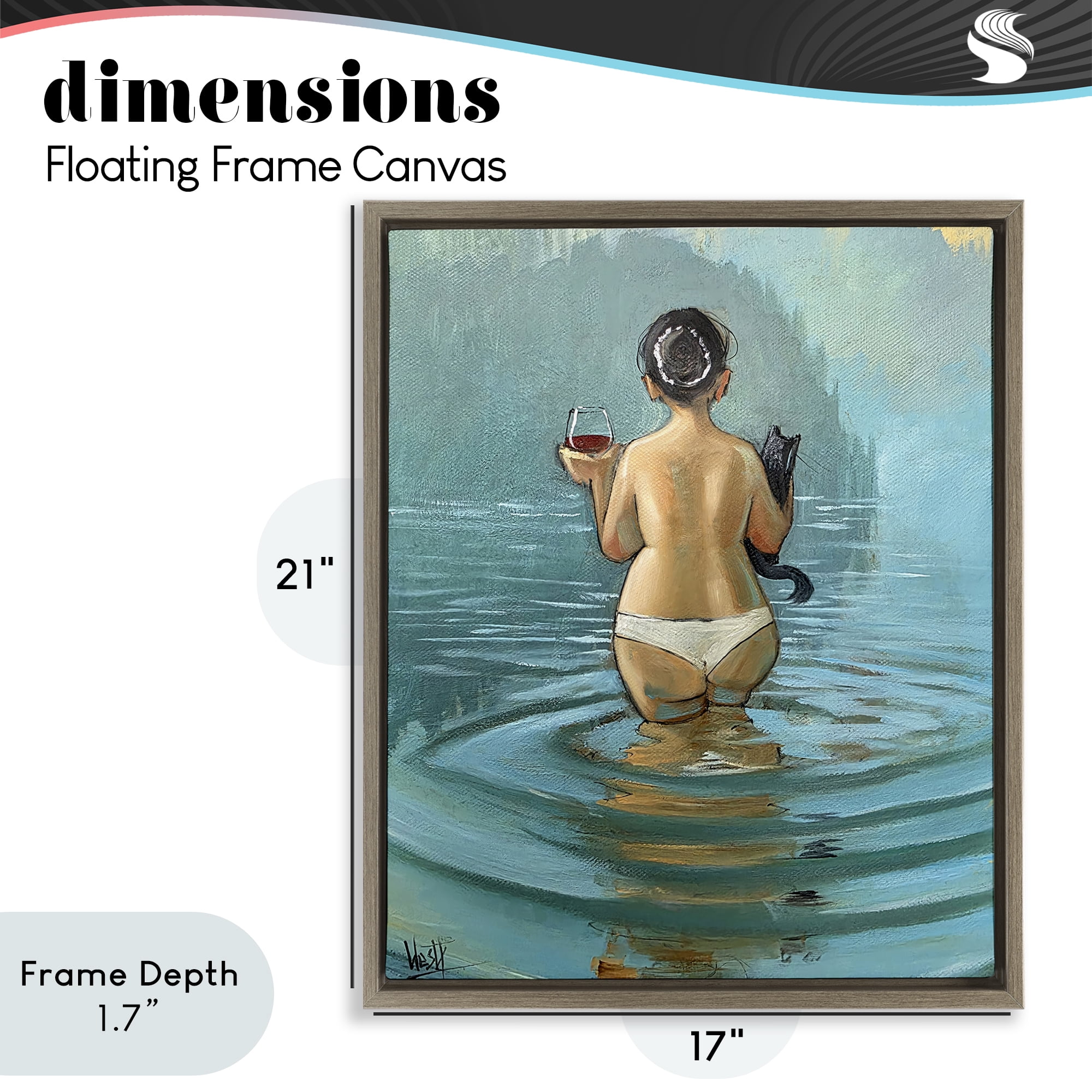 Stupell Industries Cat & Wine Dip At Twilight Brown Framed Floater Canvas Wall Art, design by Ronald West