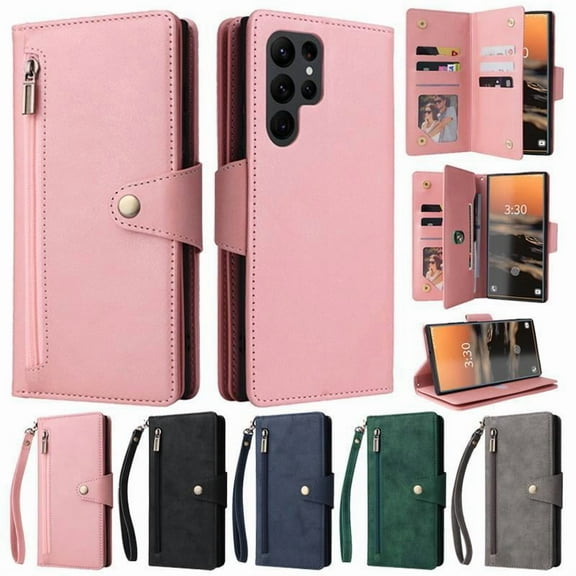 Wallet Card Zipper Flip Leather Case For Samsung Galaxy S24 Ultra S24Plus S23FE S23 Ultra S22 S21 FE S20 FE S10 Note 20 Note10 Note9