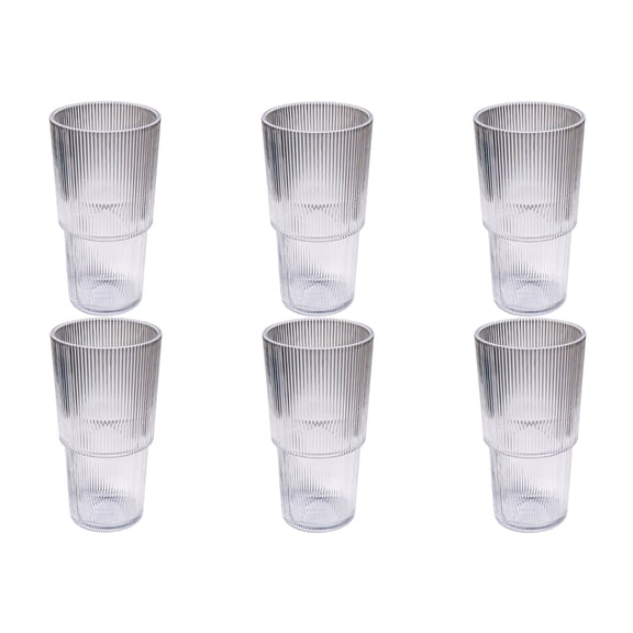 Fine Ribbed Acrylic Drinking Glass - Clear - 22 oz - Set of 6