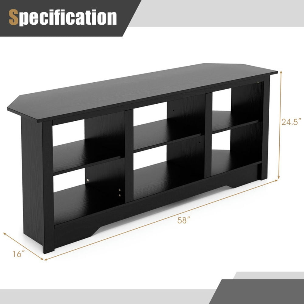 Finihen TV Stand, Entertainment Center, 58 Inch TV Stand with 6 Open Storage Shelves for TVs up to 65 Inches, for Living Room, Black