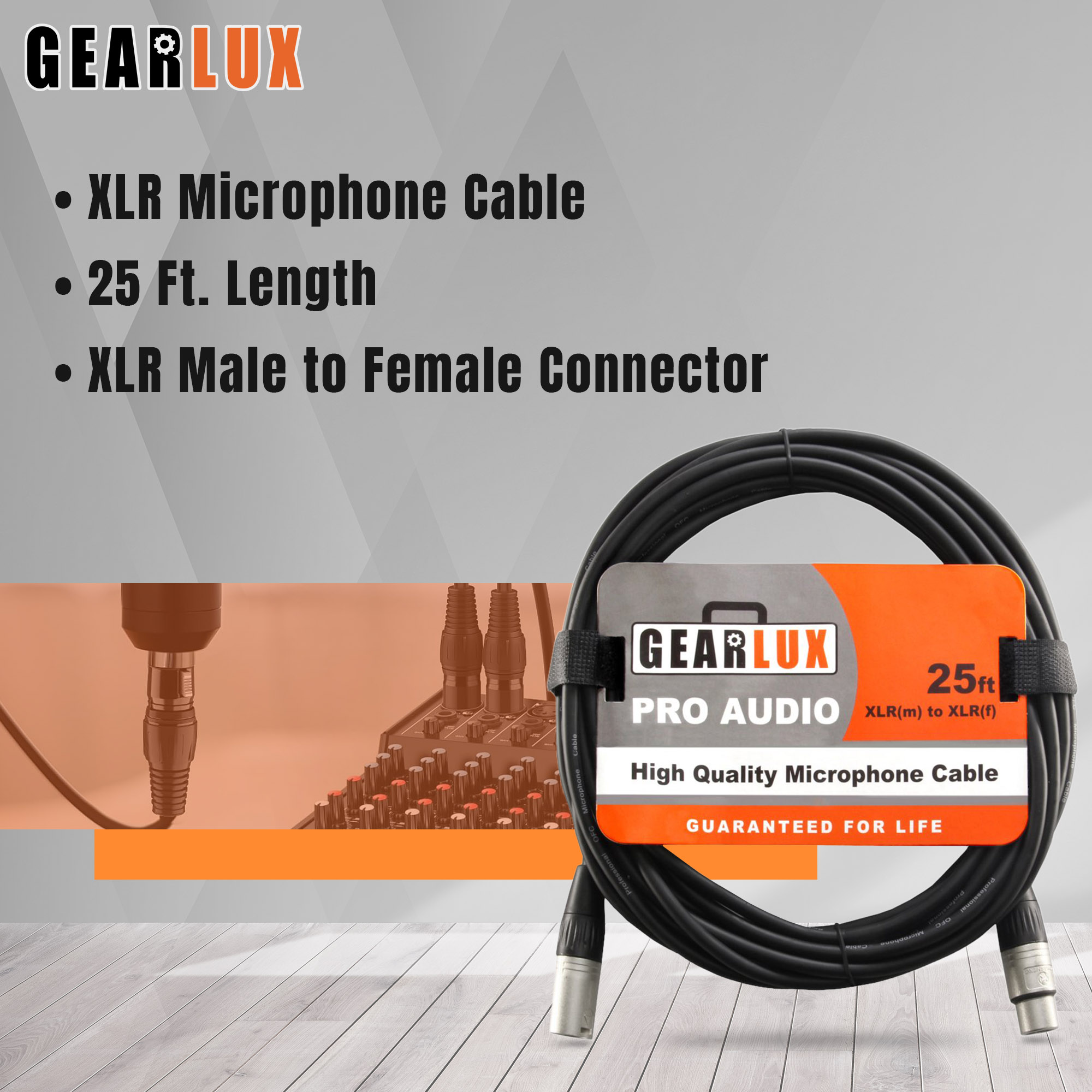 Gearlux XLR Microphone Cable Male to Female 25 Ft Fully Balanced Premium Mic Cable - 2 Pack