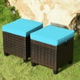 thumbnail image 4 of 2-Piece Patio Ottoman Set, Wicker Footstools, Rattan Ottoman with Dismantle Cushions, Square Footrest Seat, Outdoor Stools for Garden, Porch, Blue, 4 of 5