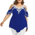 thumbnail image 4 of GERsome Plus Size Women Tops Tiered Lace T-Shirt V-Neck Cold Shoulder Short Sleeve Pleated Irregular Hem Blouses, 4 of 6