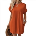 thumbnail image 1 of Vestido Holgado de Corta con Cuello Redondo y Bolsillos, Color Liso, Naranja, Talla M, 1 of 4