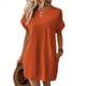 thumbnail image 1 of Vestido Holgado de Corta con Cuello Redondo y Bolsillos, Color Liso, Naranja, Talla M, 1 of 4