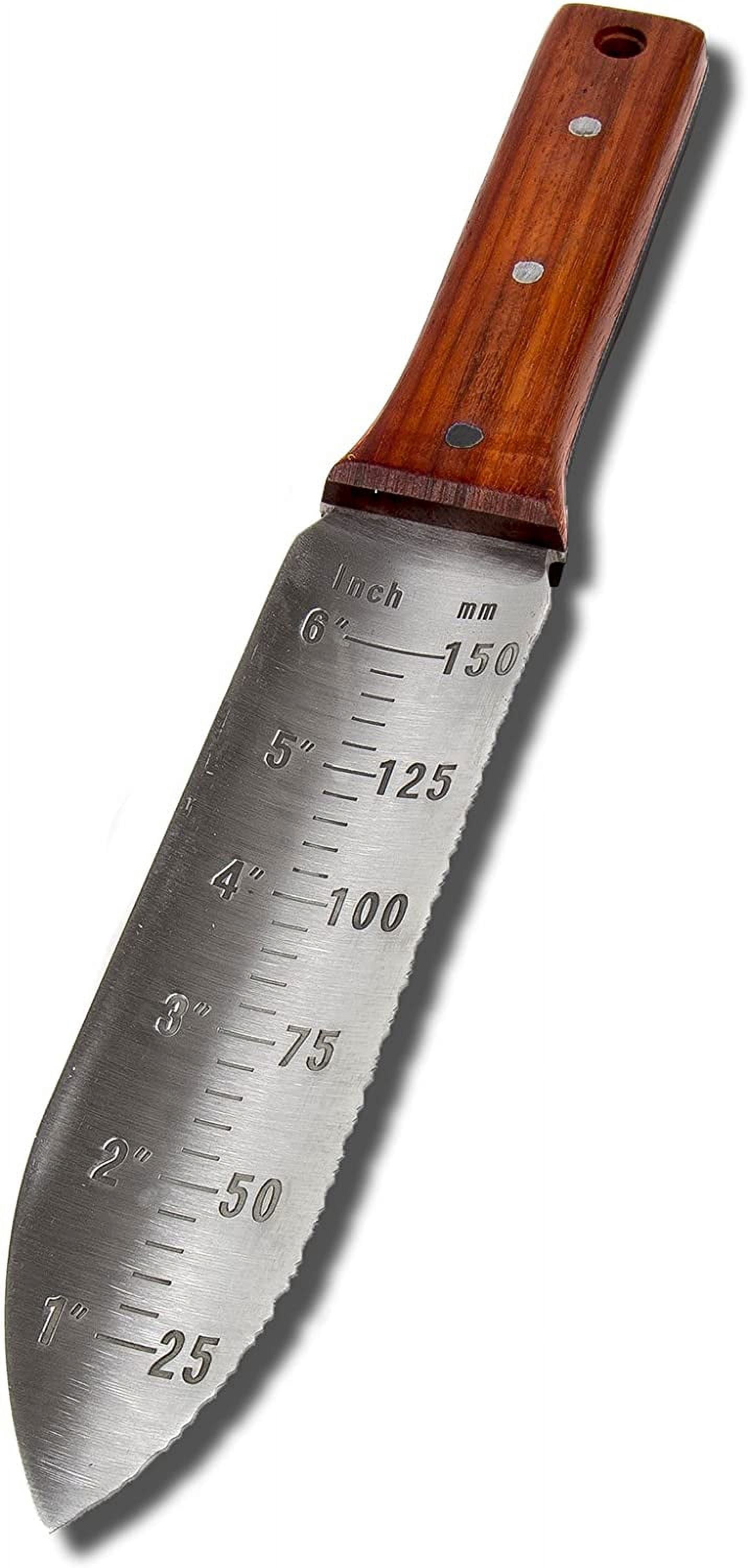 Garden Guru Hori Hori Knife Set for Weeding, Pruning, and More, Full Tang Knife Garden Blade Marks for Measuring, Nylon Sheath (4 Pack)