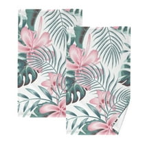 Bath Hand Towel 2 Pcs Pink Flowers Tropical Palm Leaves Absorbent Face Towel Soft Breathable Cotton Towel Set for Bathroom Kitchen Hotel Spa Gift Decor