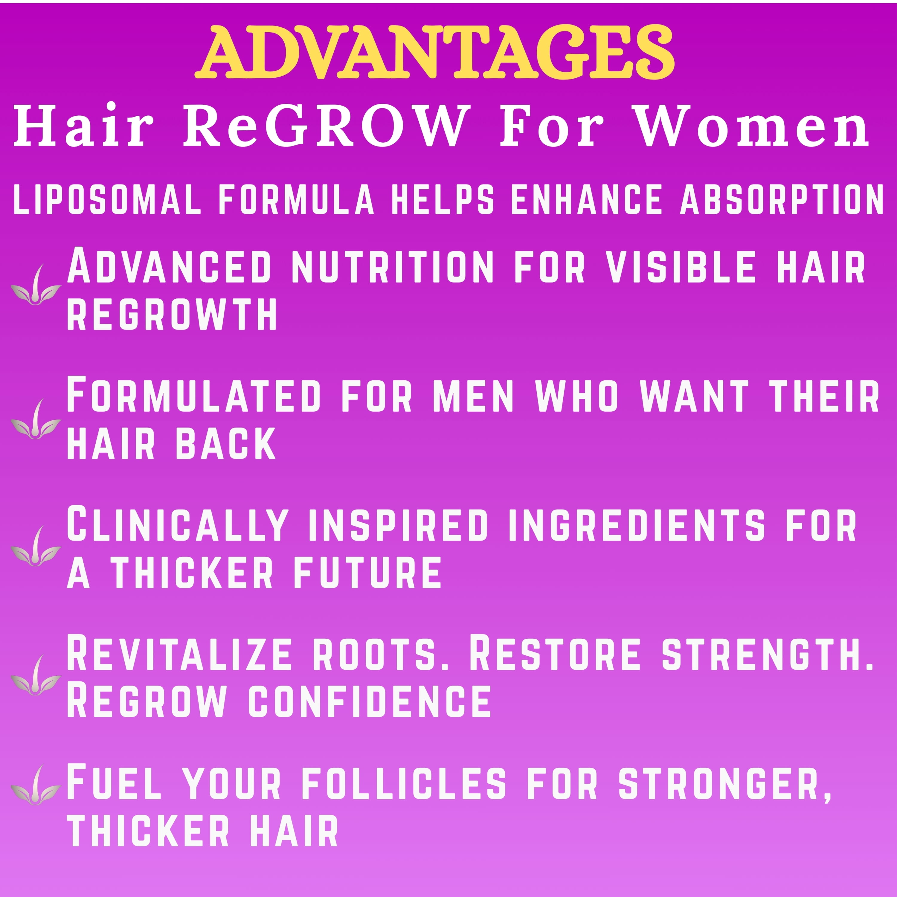 Nikoni Hair ReGROW Women's Liposomal Formula, Biotin, Keratin, Saw Palmetto and Botanical Essentials, Vegan, Gluten-Free, 60 Softgels