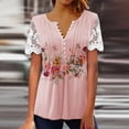 thumbnail image 3 of Camiseta de manga corta con cuello en V para mujer, remera Sexy con estampado de flores de retazos de encaje, camisetas holgadas para mujer 2023, 3 of 4