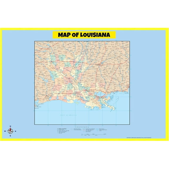 Louisiana Map Poster - Laminated Wall Map - Style C - 18x24 - Ideal for Classrooms and Homes – Features Bright Colors and Vivid Imagery