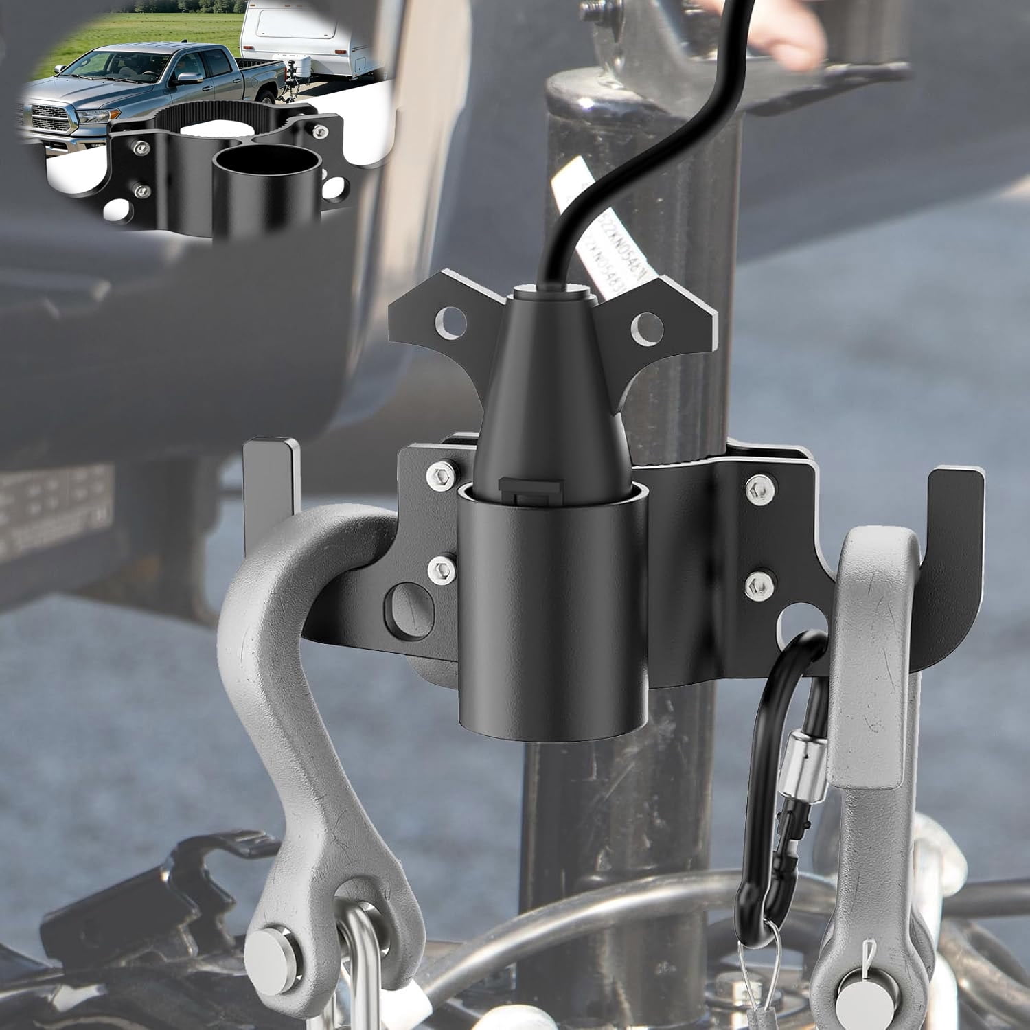 Trailer Towing Chain Organizer, Aluminum 7 Way Plug Holder Heavy Duty RV Accessories Cover Kit Outside Camper Tongue Jacks Travel Side Hooks Cable Harness , Heavy-Duty Trailer Chain Holder