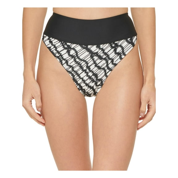 DKNY Women's Printed High Waist Bikini Bottoms Swimsuit Black Size X-Small
