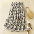 thumbnail image 2 of Women's Floral Print A-Line Skirt, Elastic Waist Midi Length with Pockets, Casual Lightweight Polyester Skirt for Summer, 2 of 9