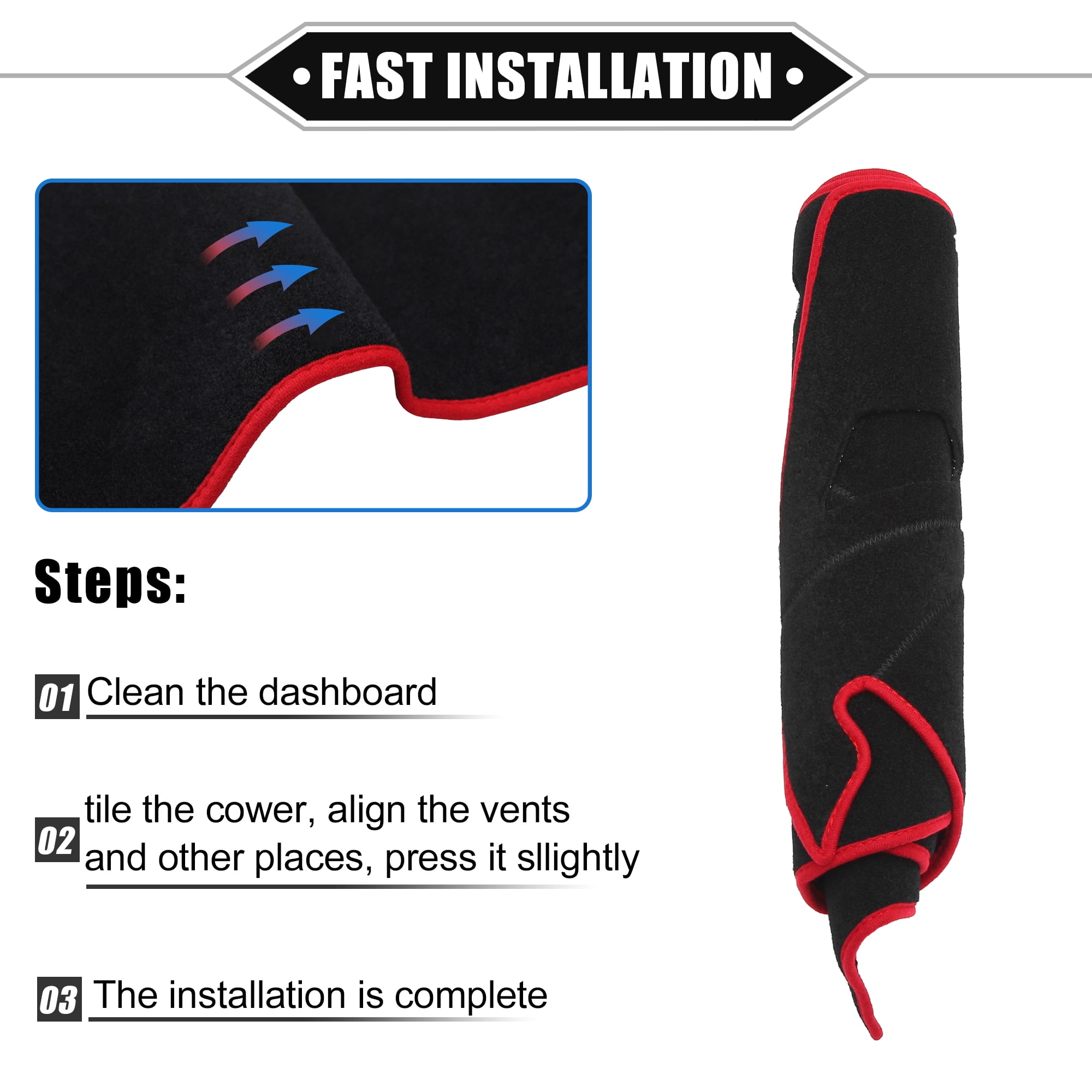 Unique Bargains Non-slip Dashboard Cover for Hyundai Santa Fe 2013-2018 Black Red