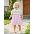 thumbnail image 4 of BemeyourBBs Toddler Baby Girl Dadd's Girl Dress Fathers Day Outfit Little Girl Summer Sundress Cute Letter Floral Embroidery Striped Puff Short Sleeve Side Bow Decor A Line Dress, 4 of 7