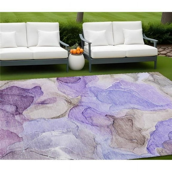 HomeRoots 559529 8 x 10 ft. Gray & Purple Abstract Washable Non Skid Indoor Outdoor Rectangle Machine Woven Area Rug