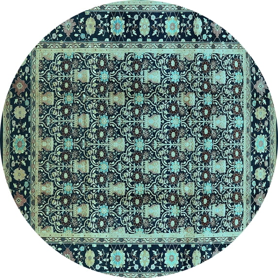 Ahgly Company Indoor Round Oriental Light Blue Industrial Area Rugs, 3' Round