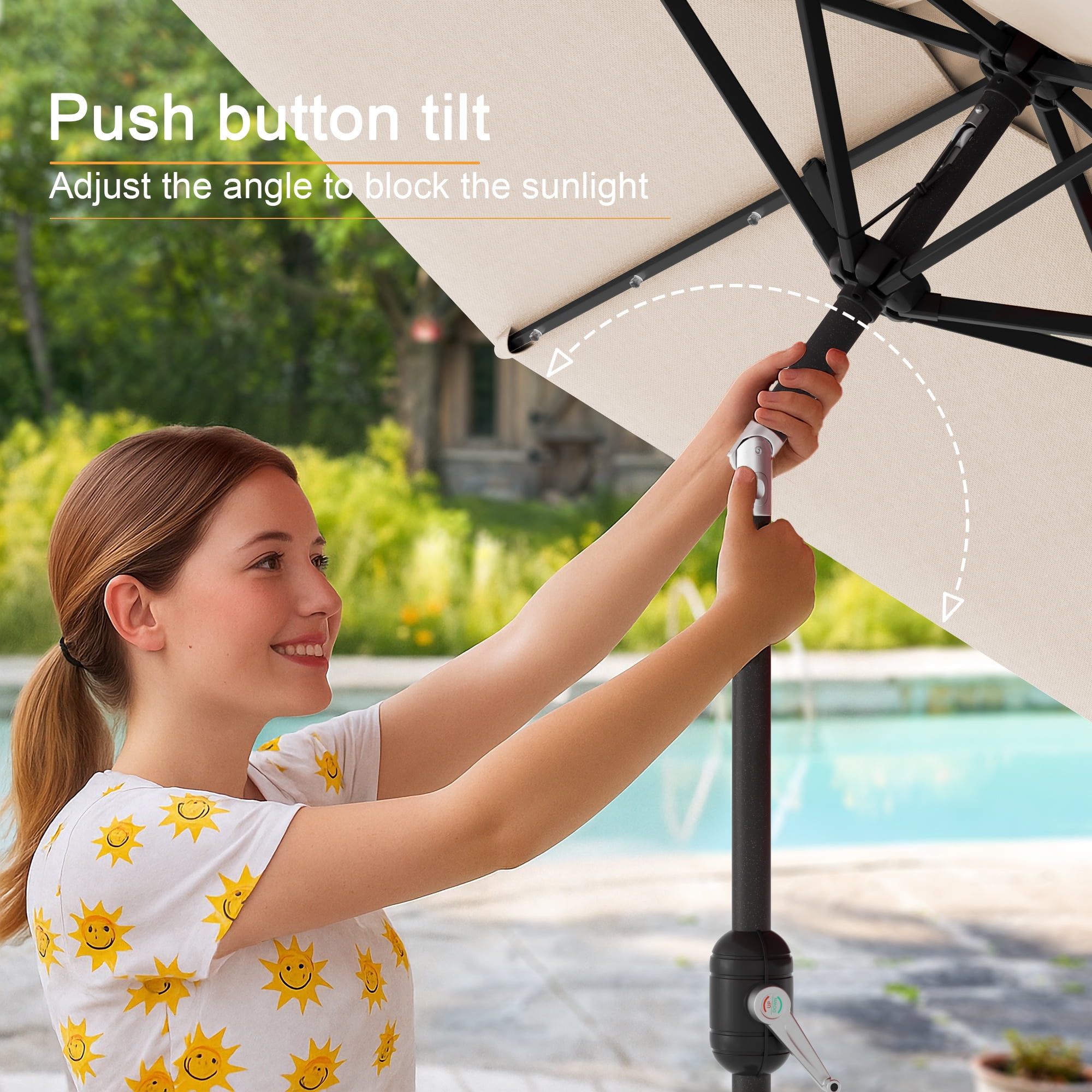 ACEGOSES 7.5ft LED Solar Outdoor Patio Market Table Umbrella with Polyester Canopy for Garden,Yard and Poolside, Oyster White