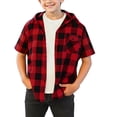 thumbnail image 2 of hengsof Children's Plaid Shirt Children's Short Sleeve Hooded Shirt Button Casual Hooded Jacket, 2 of 5