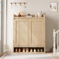 thumbnail image 5 of Rattan Shoe Cabinet with 4 Tier Storage Shelves, Modern Wooden Boho with Double Doors, Tall Shoe Organizer Cabinet for Entryway, Hallway, Natural Oak, 5 of 9
