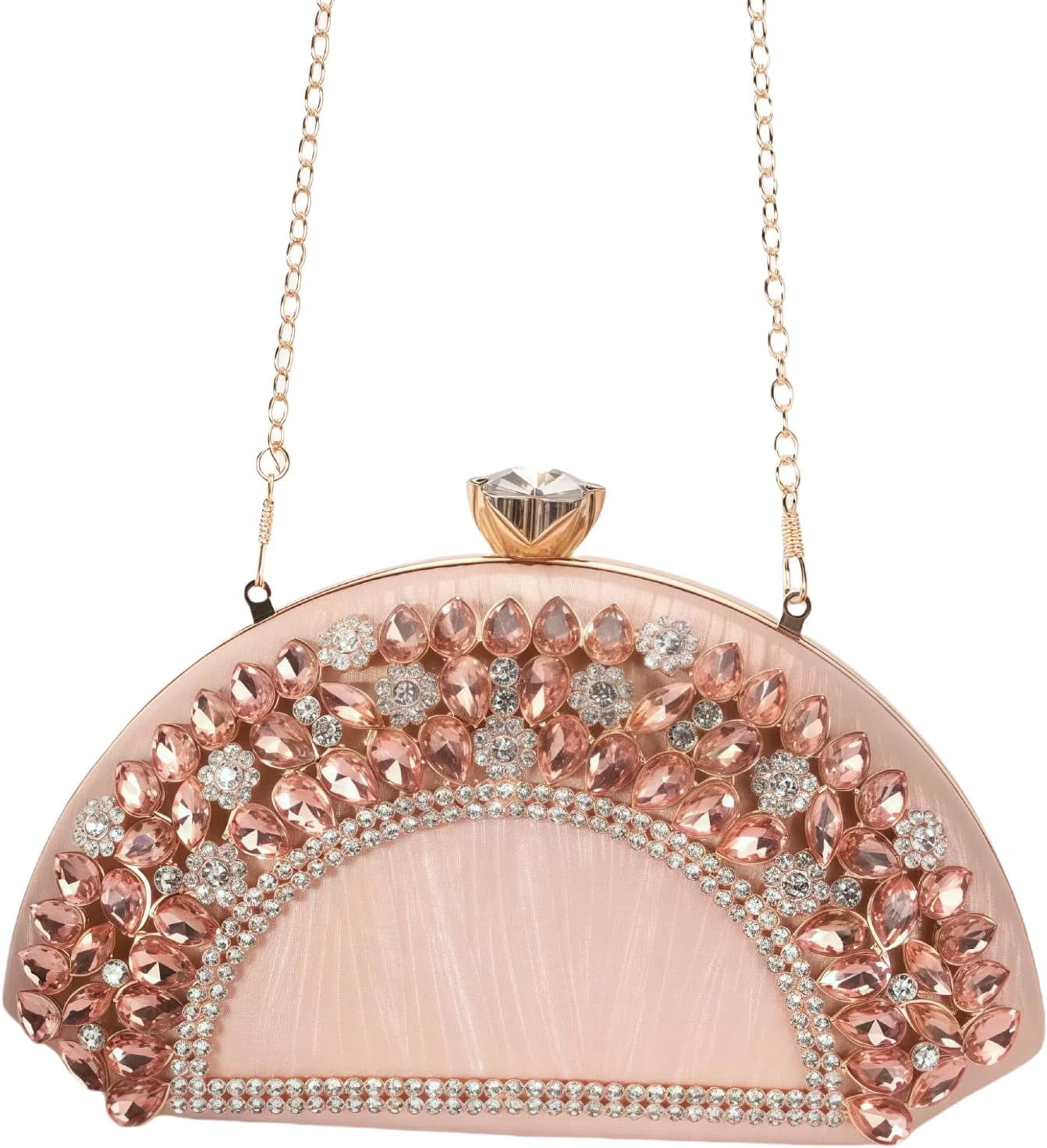 Rhinestone Clutch Evening Purses for Women Fan-shaped Crystal Diamond Wedding Handbag Crossbody Bag for dance Prom Party