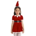 thumbnail image 2 of iiniim Girls Santa Claus Christmas Party Velvet Tassel Dress with Hat Belt Red 9-10, 2 of 7