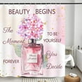 thumbnail image 4 of Hot Pink Fashion Shower Curtain, Perfume Flower Luxury Girly Shower Curtain Sets, Modern Women Girl Pink Floral Fabric Shower Curtain Bathroom Accessories with Hooks 70X84IN, 4 of 6