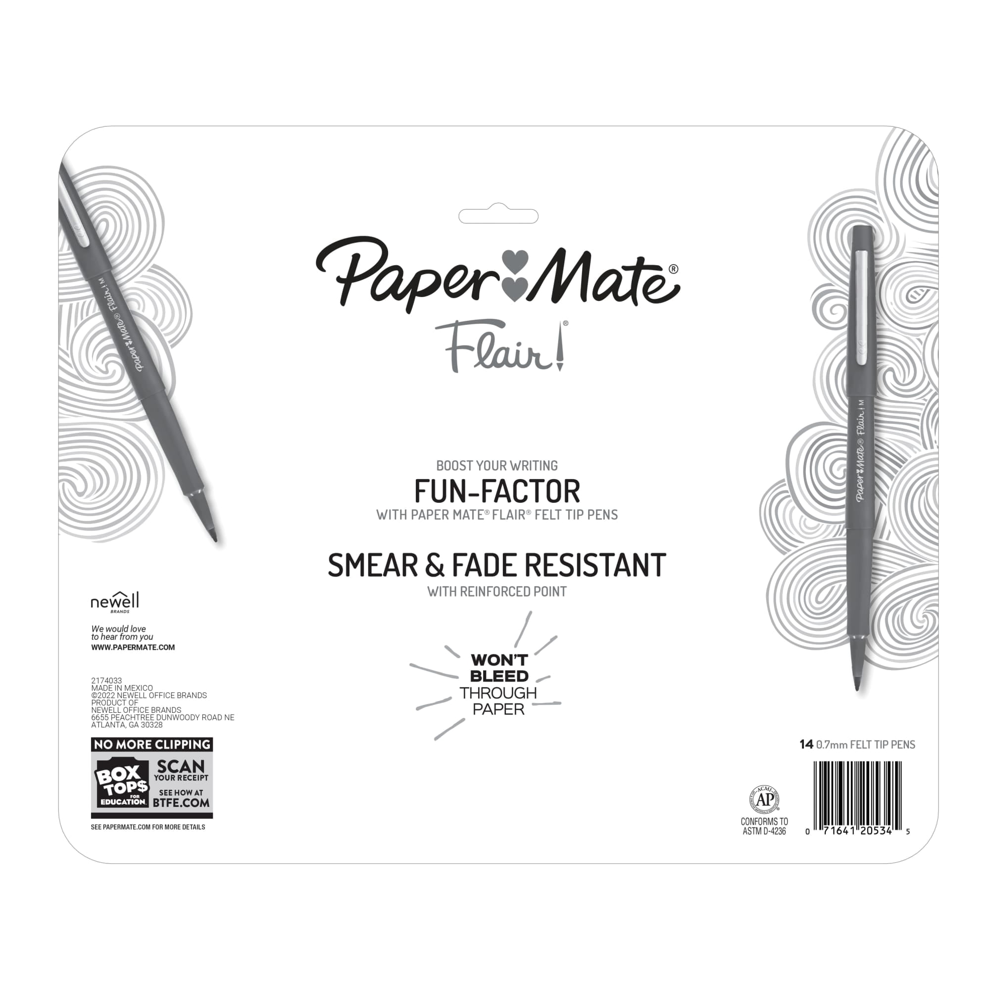 Paper Mate Flair Felt Tip Pens, Medium Point (0.7mm), Assorted Colors, 14 Count