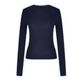 thumbnail image 6 of Busydd Womens Tops Casual Solid Color Womens Fall Tops Round Neck Long Sleeve Tops for Women Comfortable Versatile Cropped Tops, 6 of 8