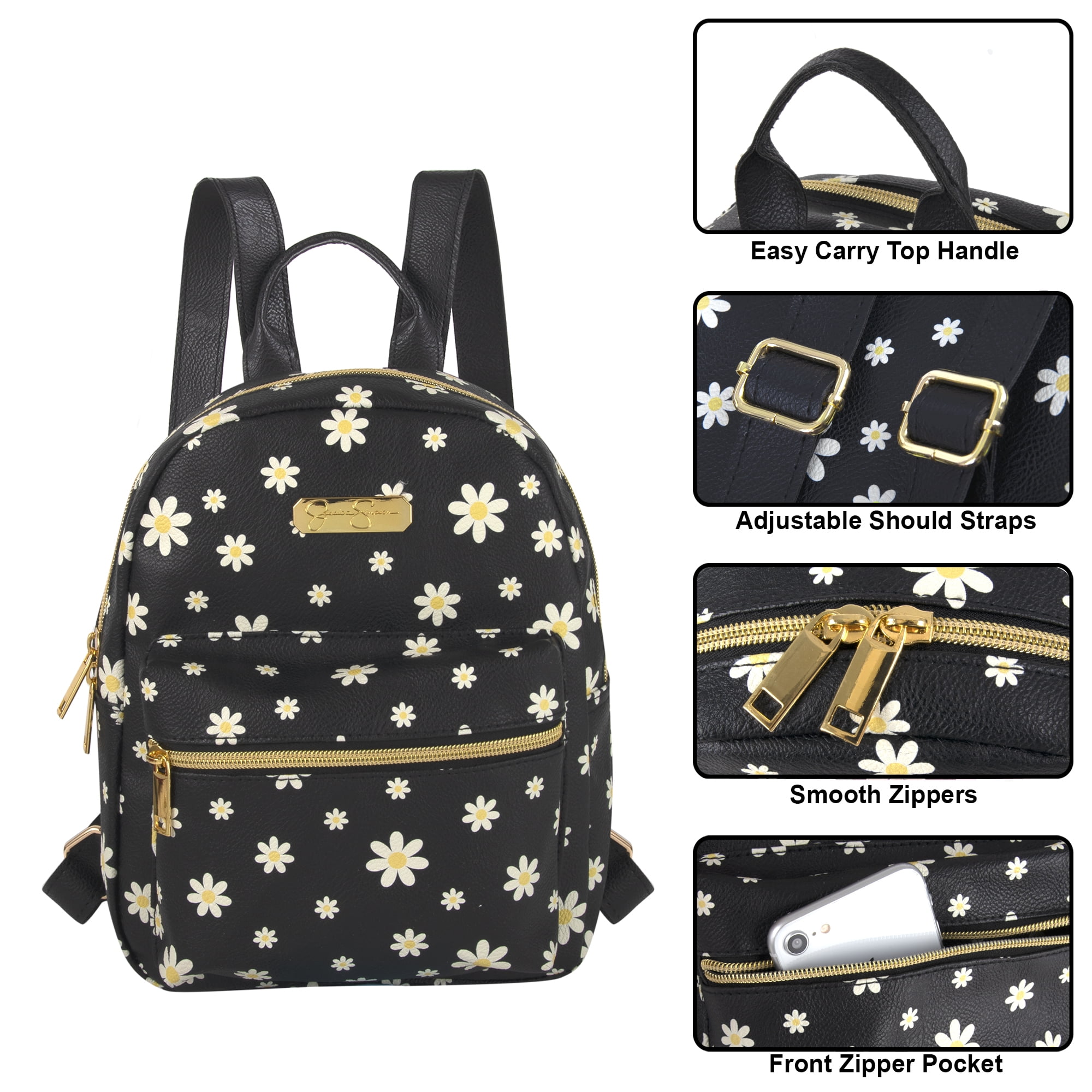 Jessica Simpson Mini Waterproof Vegan Leather Backpack Women Floral Flower Strap Jessica Simpson Mini Waterproof Vegan Leather Backpack  main image 4