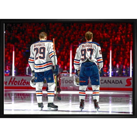 Connor McDavid and Leon Draisaitl Edmonton Oilers Framed 20x29 Line-Up Canvas