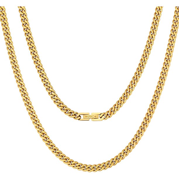5mm Cuban Link Chain for Mens Women, 18K Gold Plated Stainless Steel