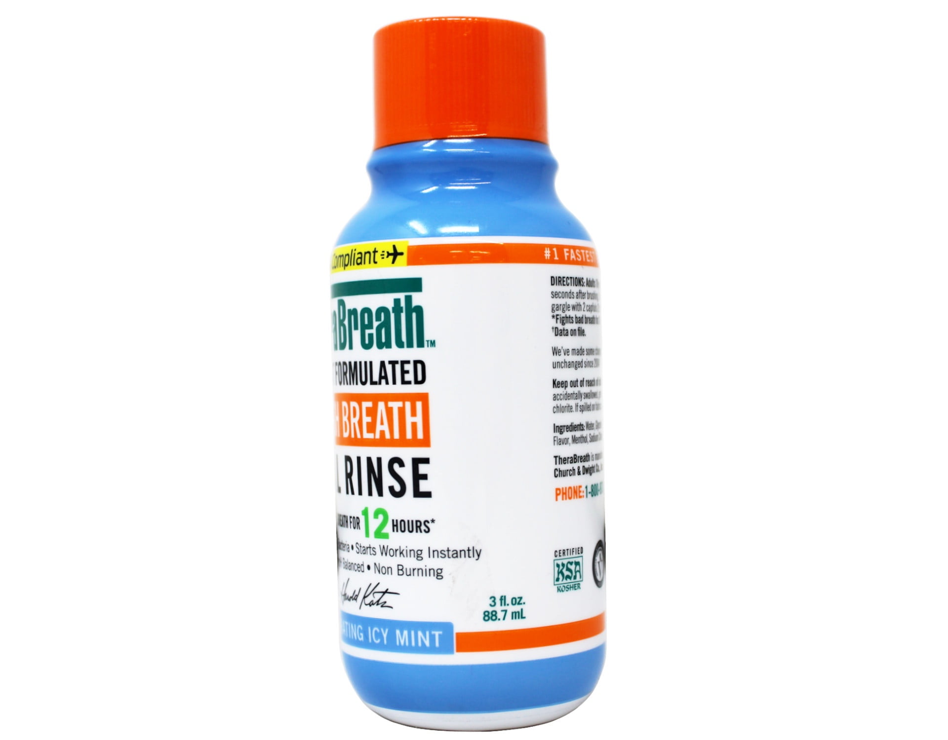 5 Pack - TheraBreath Fresh Breath Mouthwash, Icy Mint, Alcohol-Free, Travel Size, 3 fl oz
