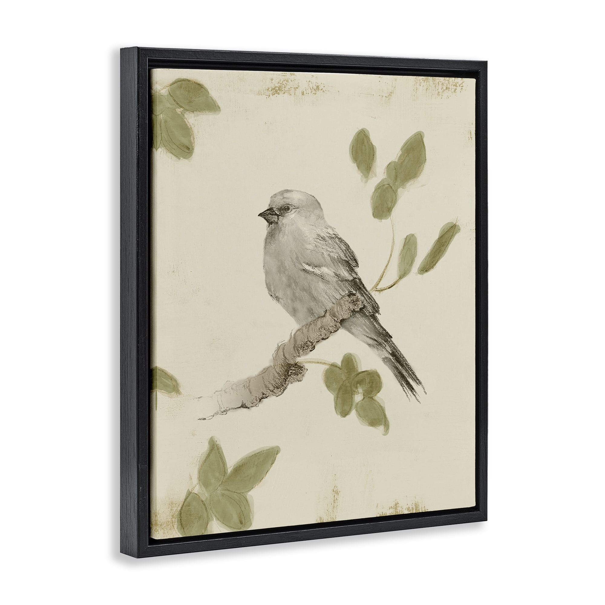 Stupell Industries Bird Scene on Neutral Black Framed Floater Canvas Wall Art, design by Lanie Loreth
