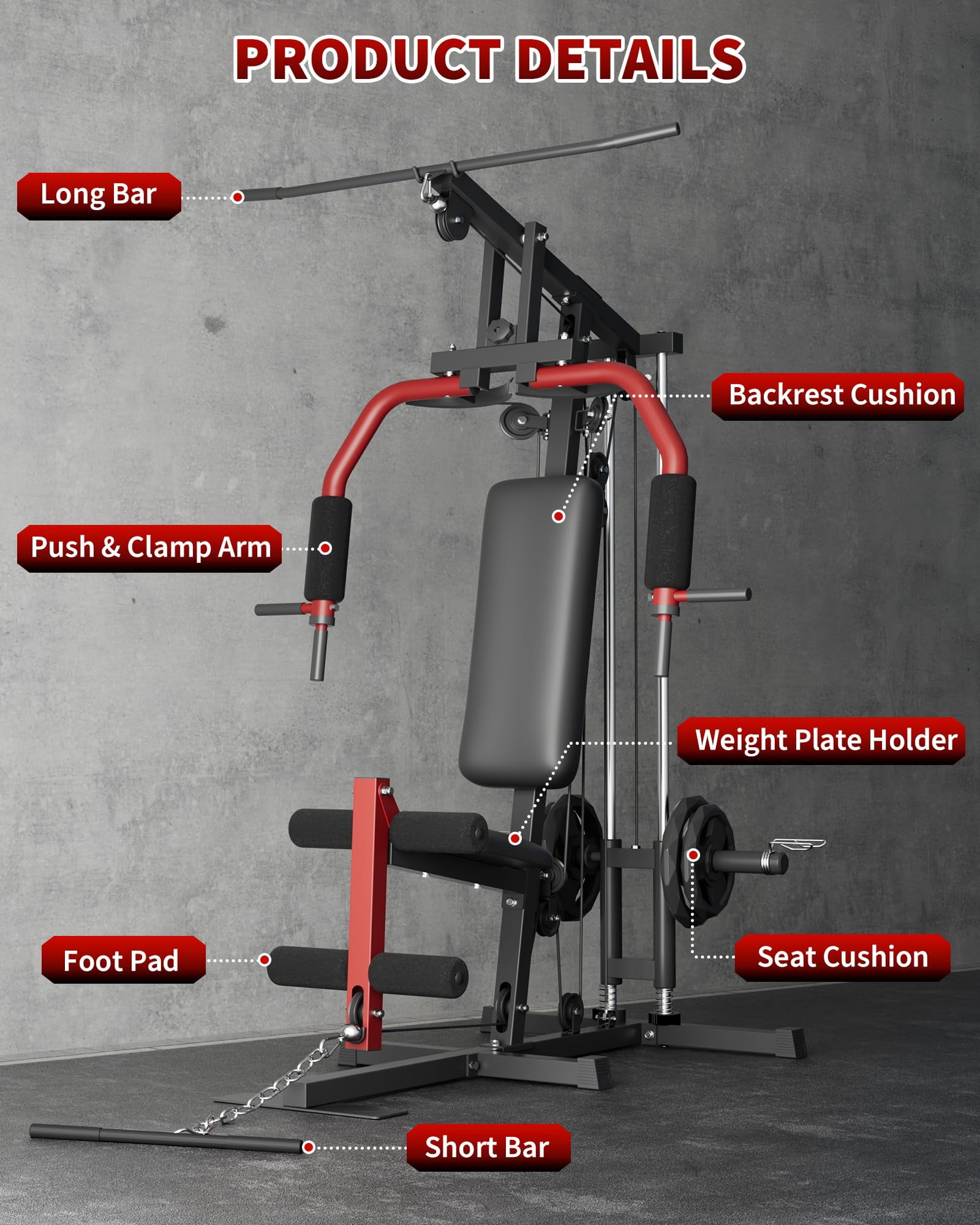 Ataucjin Home Gym Strength Training Station，Multifunctional Full Body Weight Workout Equipment with Pulley System & Leg Press, Compatible with 1" & 2" Weight Plates