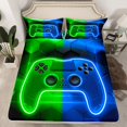 thumbnail image 2 of Castle Fairy Blue Green Video Game Full Size Sheets,Hexagon Gamepads Bed Sheets, 2 of 7