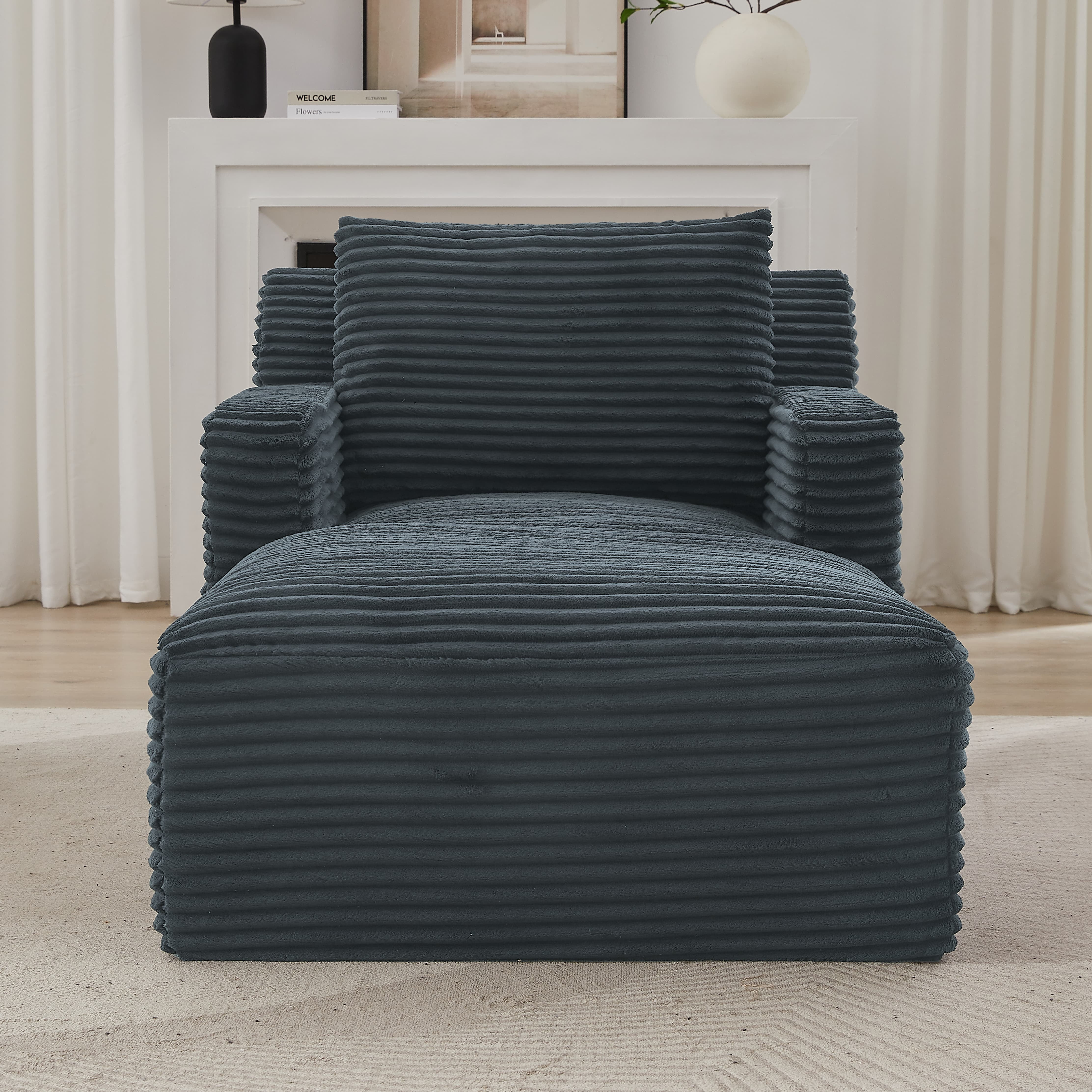 MAYEERTY Corduroy Single Chaise Lounge Sofa, Modern Comfy Sleeper Couch for Apartment, 65×39" Gray