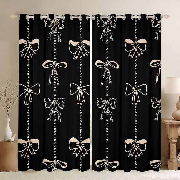 Feelyou Fashion Black Bowknot Black Out Curtains, Princess Kawaii Bow-tie Curtains Pack of 2 (42x63 Each), Teens Kids Girls Women Bedroom Curtains, Living Room Curtains Decor
