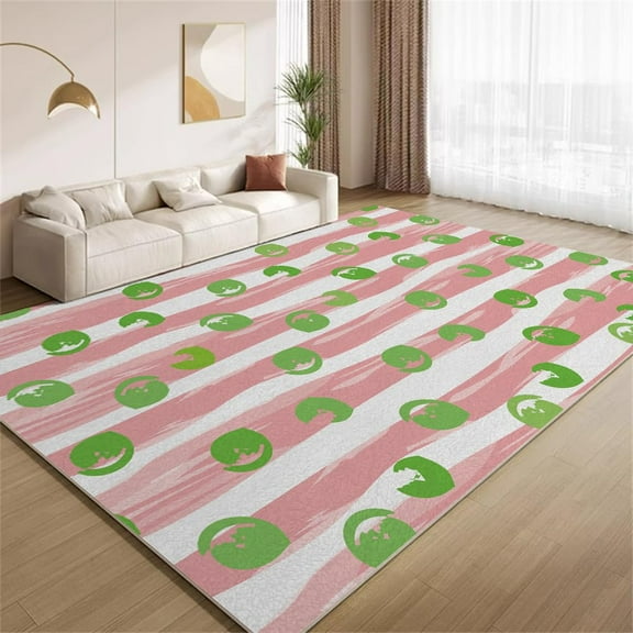 4x8ft Cute Pink And White Line Texture Area Rug, Rug For Girls Bedroom, Machine Washable Durable Carpet For Indoor Bedroom Living Room Office Decor Rug