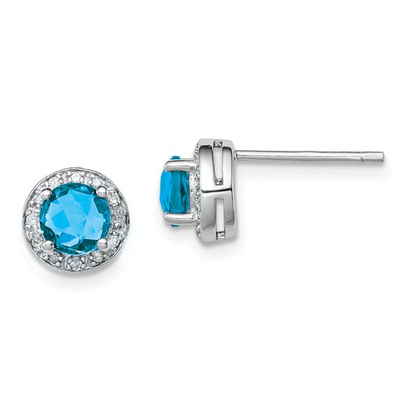 Primal Silver Sterling Silver Rhodium Plated Diamond and Blue Topaz Earring