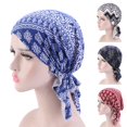 thumbnail image 2 of Classic Print Foldable Headscarf Cap Cotton Blend Ruffles Edge Stretchy Sleep Beanie Hair Accessories, 2 of 11