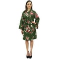 thumbnail image 2 of Bimba Floral Printed Olive Green Short Kimono Robe Bridesmaid Nightwear Wrap-4, 2 of 4