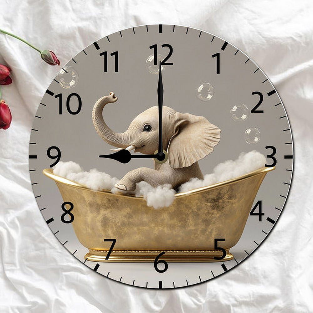 Soliyoahee Funny Cute Kitten Relaxing in Bathtub Wooden Round Bathroom Clock 10inch Small Wall Clock Silent No Tick Battery Operated for Farmhouse Wall Decor