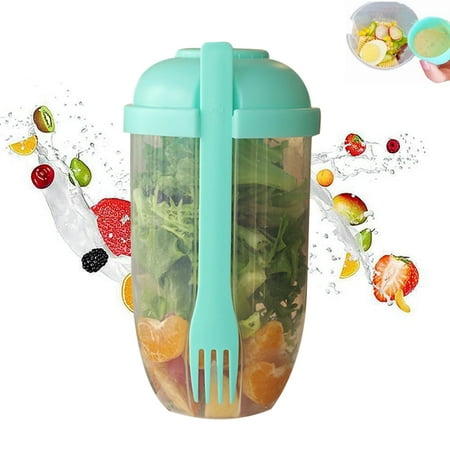 

Fresh Salad to Go Container Set Keep Fit Salad Meal Shaker Cup with Fork and Salad Dressing Holdergreen