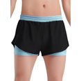 thumbnail image 1 of TTAO Kids Girls Double-Layer Athletic Shorts  Elastic Waist Contrasting Bottoms for Exercise & Running Light Blue 6, 1 of 5