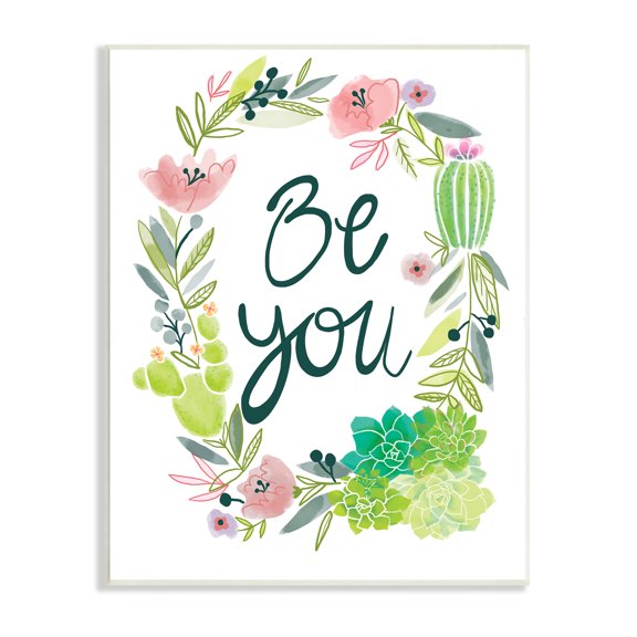 Stupell Indtries Be You Phrase Western Dessert Cact Flower Wreath,10 x 15,Design by ND Art