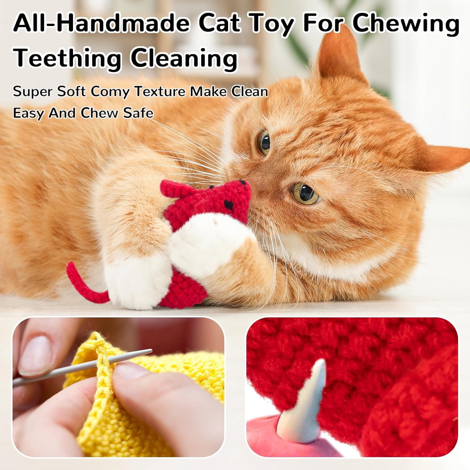 Cat Toys Catnip Mice Toys 6 Pcs,Woolen Yarn Crochet Mouse Animals Toys,Cat Nip Toys for Indoor Cats Kitten,Cat Chew Toy for Teeth Cleaning Cat Kicker Kitty Toys